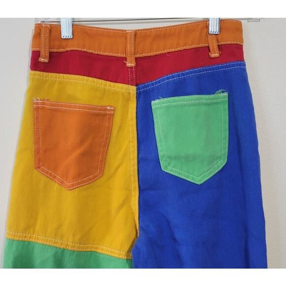 Color Block Jeans Womens X-Small Raw Hem Multi-Colored Patchwork Funky Fun Jeans - Picture 7 of 10